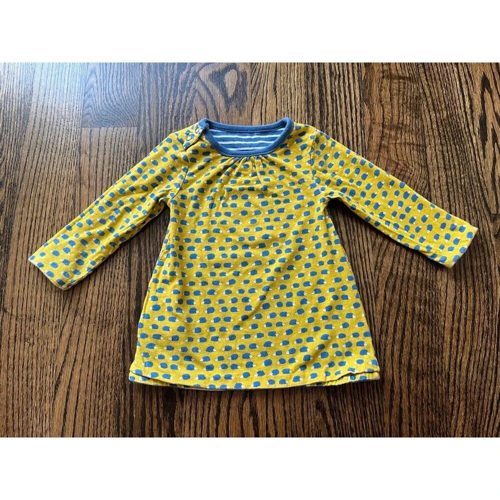 Baby Boden Baby Girls Long Sleeve Hedgehog Apple Reversible Dress (3-6M)